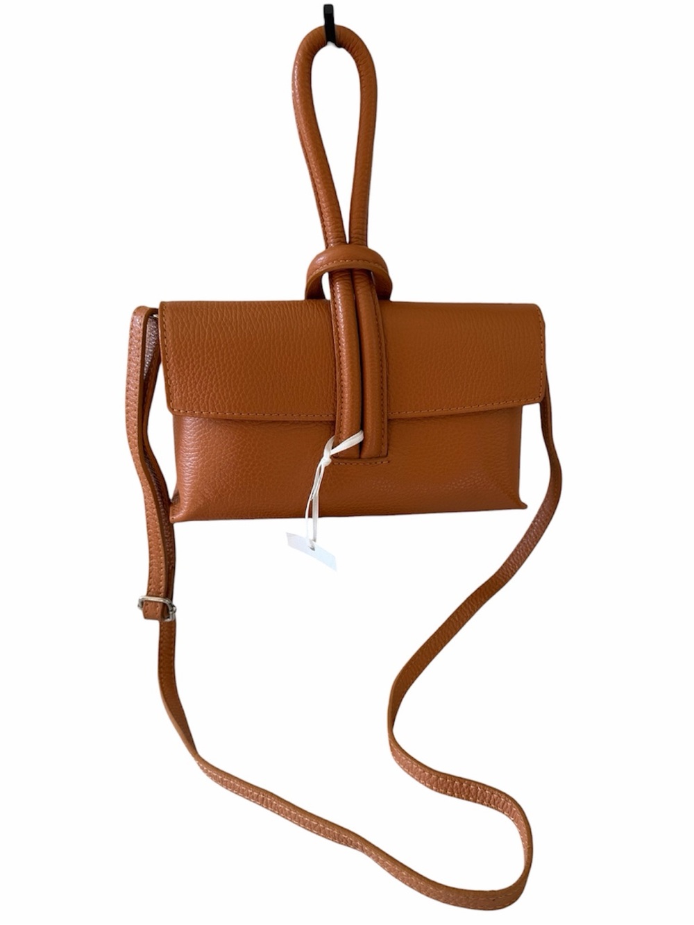 NWT Italian Leather Cognac Knot Handle Crossbody Bag Made in Italy